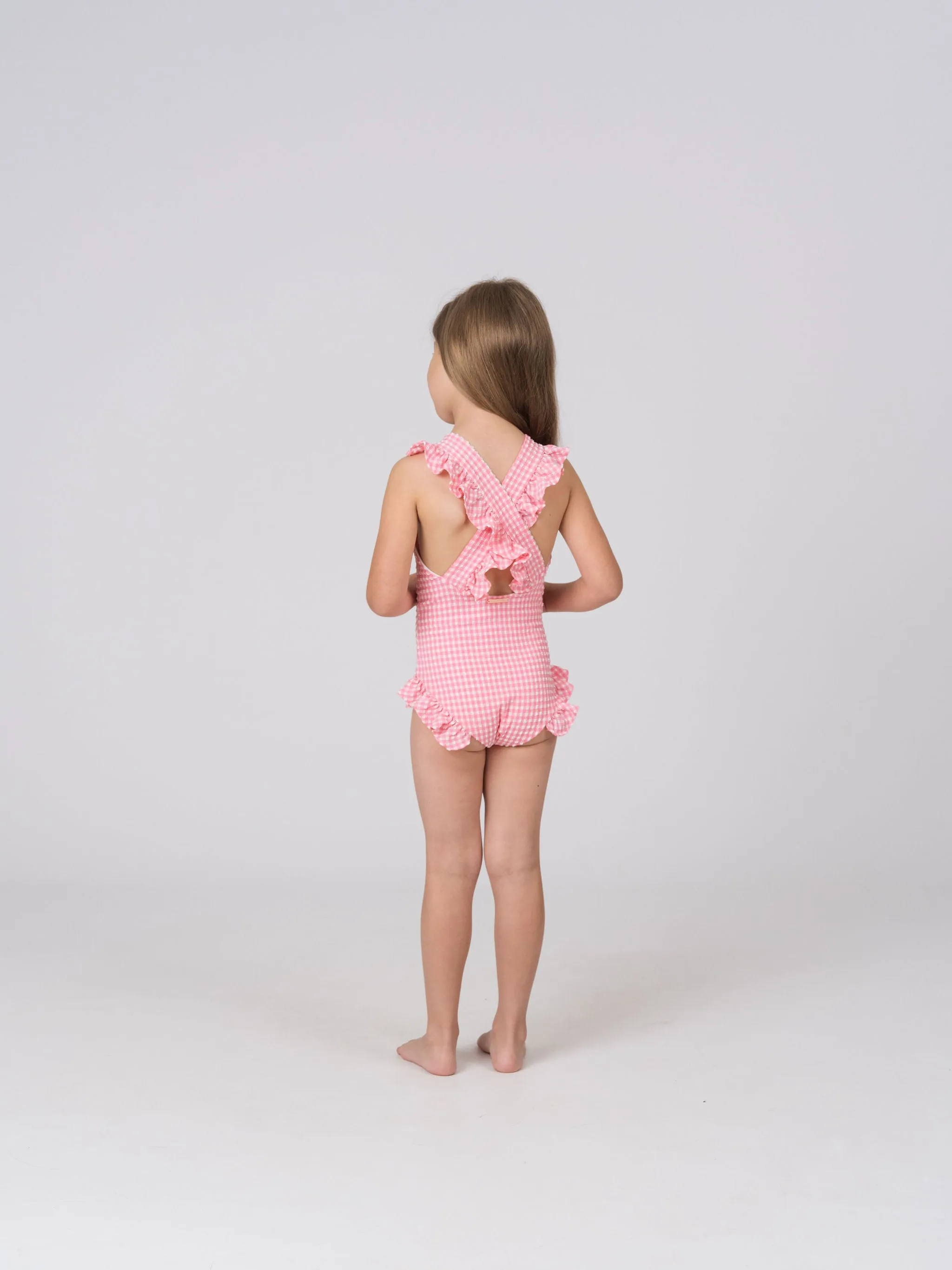 Tabitha Girls One Piece in Pink Tourmaline Gingham