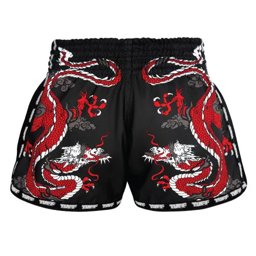 TUFF Chinese Dragon Retro Muay Thai Shorts Black
